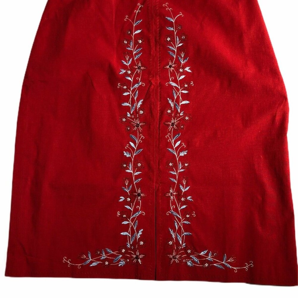 Ann Taylor Red Skirt Womens Size 14 Embroidered